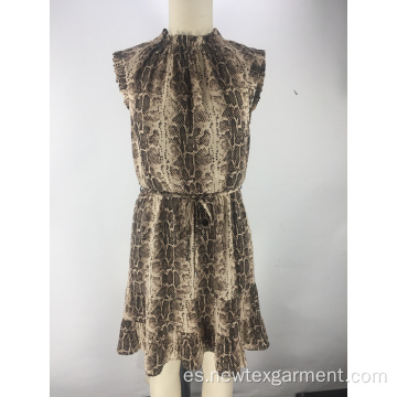 vestido de mujer con cuello de abeja estampado de serpiente de moda